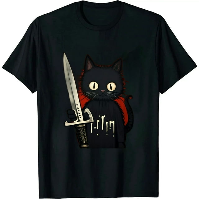 COMIO Funny Murder Cat Black Cat Murderous With Knife Halloween T-Shirt ...