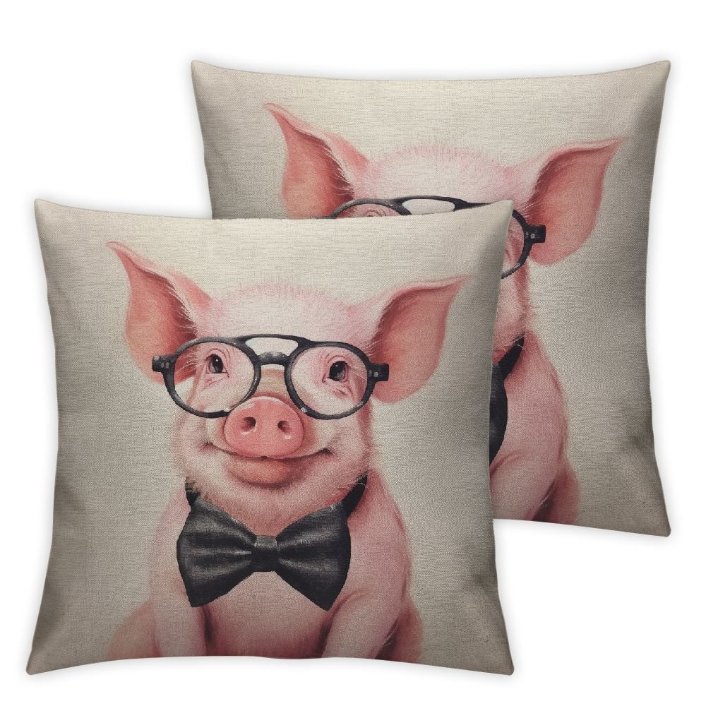 COMIO Funny Piggy Throw Pillow Cover Lovely Pink Pig Rustic Farm ...