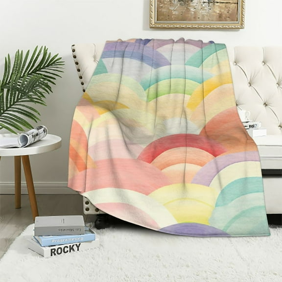 COMIO Fur Throw Blanket, Tie Dye Rainbow Sherpa Fluffy Blanket for Girls, Super Soft Fuzzy Plush Cozy Lightweight Decorative Blankets for Couch Sofa Bed (Rainbow)