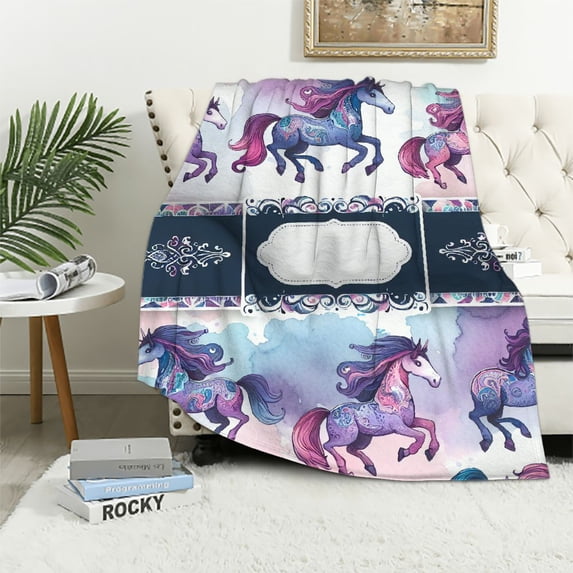 COMIO Galaxy Horse Pattern Throw Blanket - Blankets with Horses for Women Men Winter Warmth Bedding