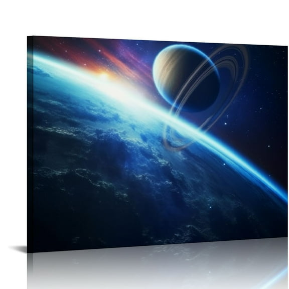 COMIO Galaxy Planets Canvas Wall Art - Blue Universe Themed Modern Prints for Home Decor Outer Space Framed Painting Solar System Poster Pictures for Kids Teens's Bedroom Living Room