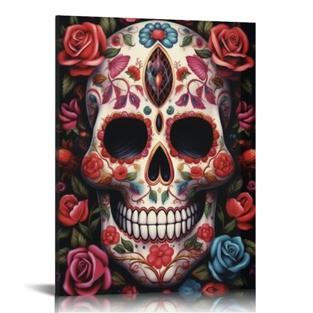 COMIO  Galaxy Sugar Skull Wall Art Decor Star Floral Skull Prints And Posters Pub Club Shop Mexican Festival Decorations Party Canvas Wall Painting Artwork