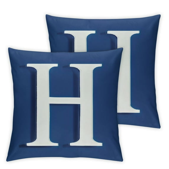 COMIO Geometric Pattern Initial Letter Decorative Throw Pillow Covers - Aesthetic Feminine Girls Cushion Case - Letter H Navy Blue Monogram Pillow Case for Bed Sofa Couch 2pc