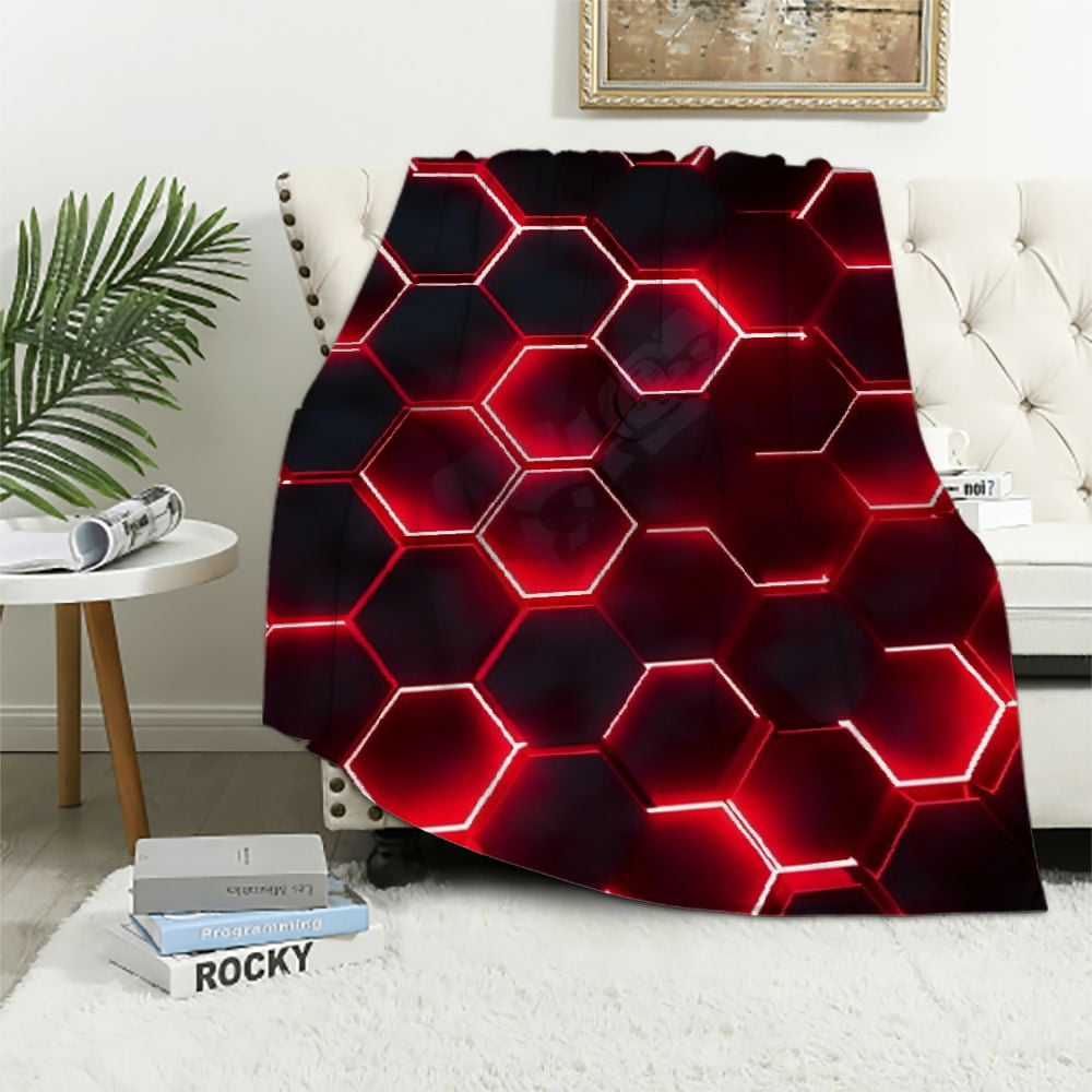 Picture of COMIO Geometry Hexagon Flannel Blanket for Kids Adults,Red Neon ...