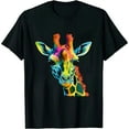 thumbnail image 1 of COMIO Giraffe Face Hand Drawn Water Color Splash Art - Colorful T-Shirt, 1 of 3
