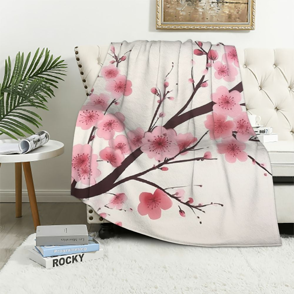 COMIO Girls Cherry Blossoms Blanket Women Floral Sakura Flowers Branch