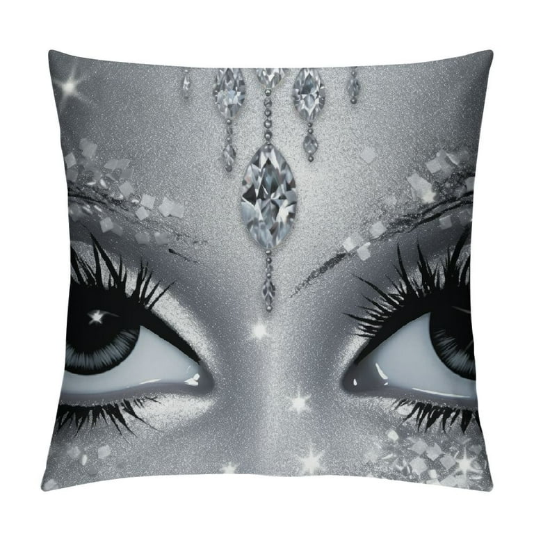 COMIO Glitter Eyelash Throw Pillow Covers for Eyes Pattern Design Pillow Covers Home Decor Modern Simple Lovely Square Cushion Covers
