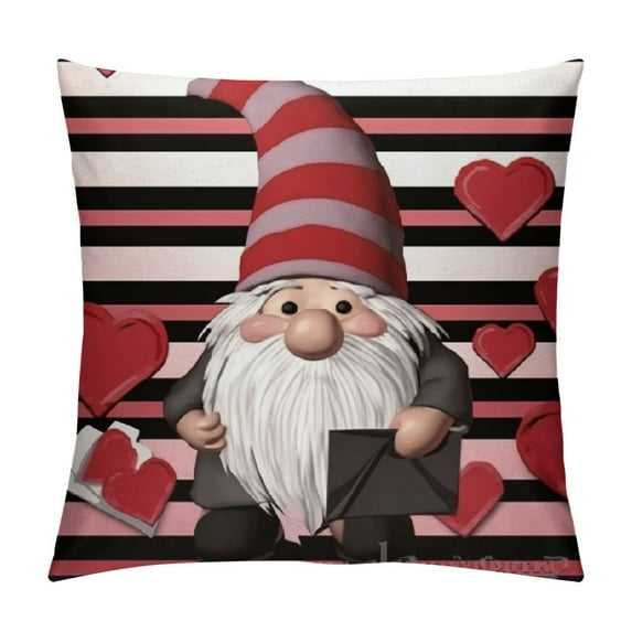 COMIO Gnomes Valentines Pillow Covers ,Black Striped Gnomes Envelope Pillow Cases,Heart Decorative Valentines Day Cushion Covers Decor Sofa Couch