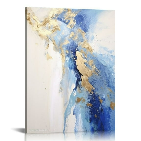 COMIO Gold and Blue Abstract Canvas Oil Painting for Living Room,Framed Wall Art Canvas Pictures for Bedroom,Large Artwork for Office Décor 16x20 inches
