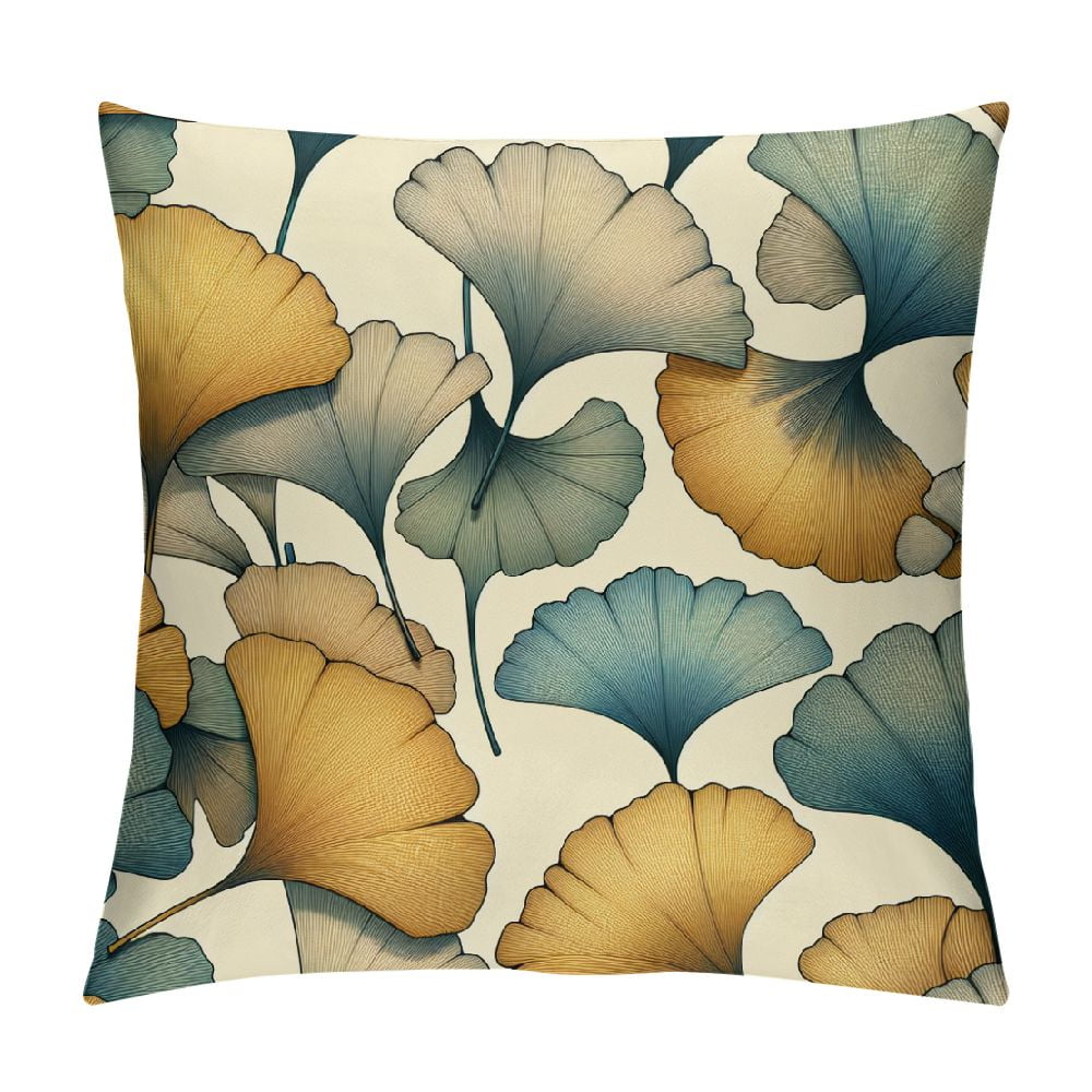 Throw Pillow Covers Set Of 2 - Adorable Butterfly Dragonfly Ginkgo Leaves Pattern, 18x18 Inches, Decorative Square Pillowcases For Couch & Bed