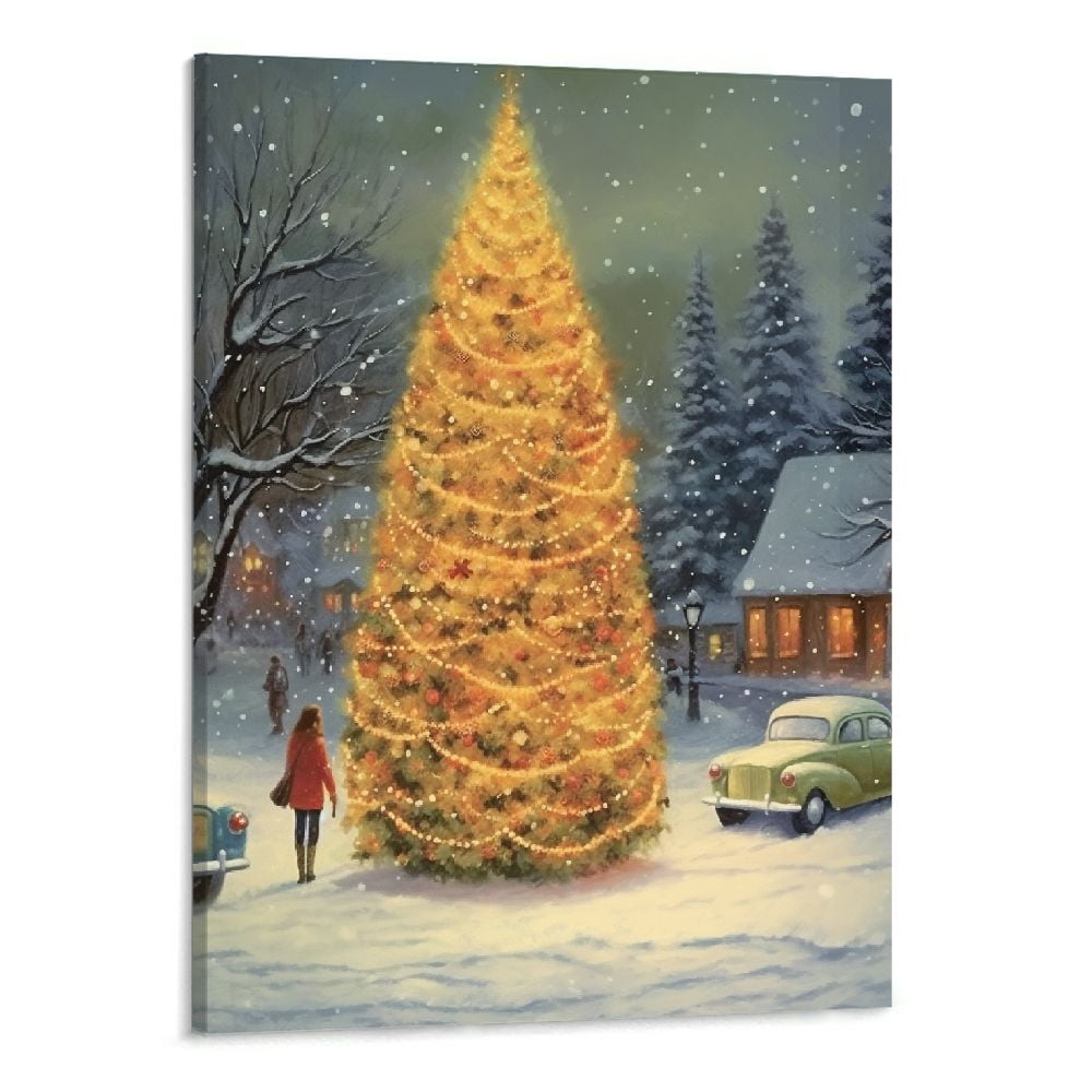 COMIO Golden Tree Christmas Canvas Wall Art Print 16" x 20" With Timer