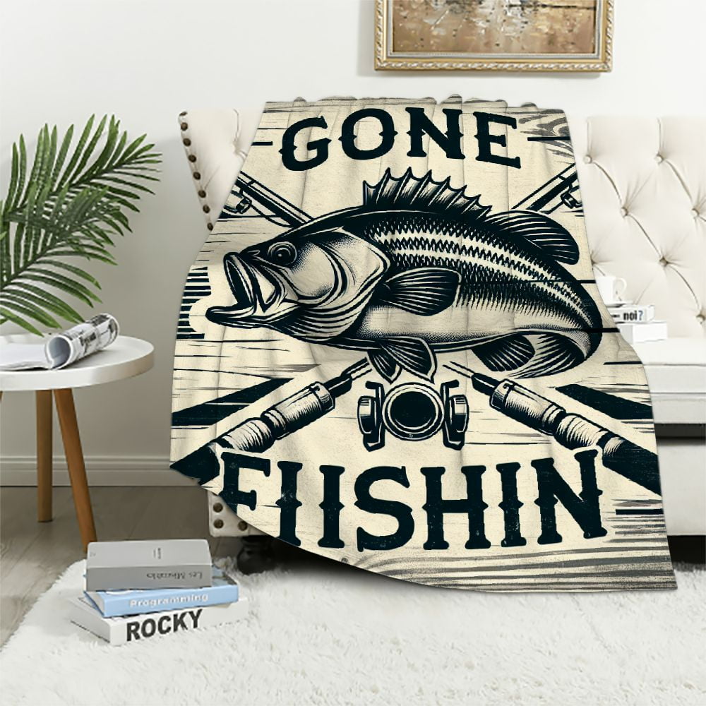 COMIO Gone Fishing Throw Blanket, Throw Blankets for Adults Men Women