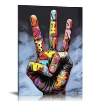 COMIO Graffiti Wall Art Banksy Canvas Painting Abstract Colorful Gesture Wall Decor Street Pop Art Prints Picture Framed Wooden for Living Room Bedroom Teens Office 16x20 inch