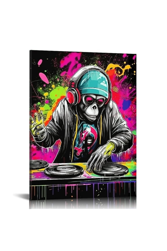 Graffiti Wall Art DJ Monkey Painting Banksy Gorilla Canvas Music Picture Pop Art Wall Decor 16x20 inch