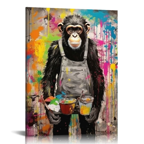 COMIO Graffiti Wall Art Gorilla Monkey Painting Banksy Canvas Wall Art Pop Art Wall Decor Ready to Hang 16x20 Inch