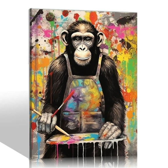 COMIO Graffiti Wall Art Gorilla Monkey Painting Banksy Canvas Wall Art Pop Art Wall Decor Ready to Hang 16x20Inch