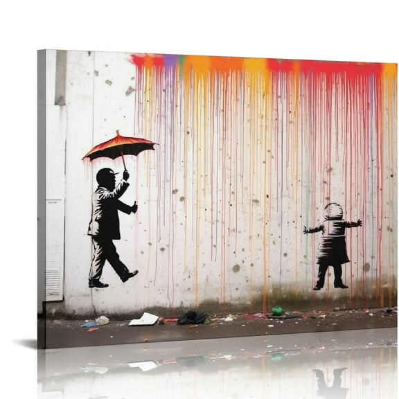 COMIO Graffiti Wall Art Poster - Banksy Colorful Rain Canvas Art Print - Banksy Poster - Street Art Painting Modern Artwork Abstract Wall Decor for Living Room Bedroom (20x16 inch)