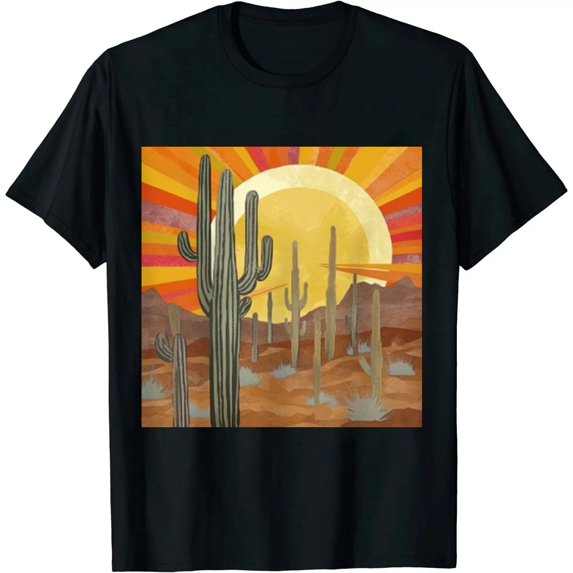 COMIO Graphic Tees for Women Western Desert Cactus T-Shirt Vintage Retro Sunset Cactus Graphic Cowgirl Casual Blouse Tops