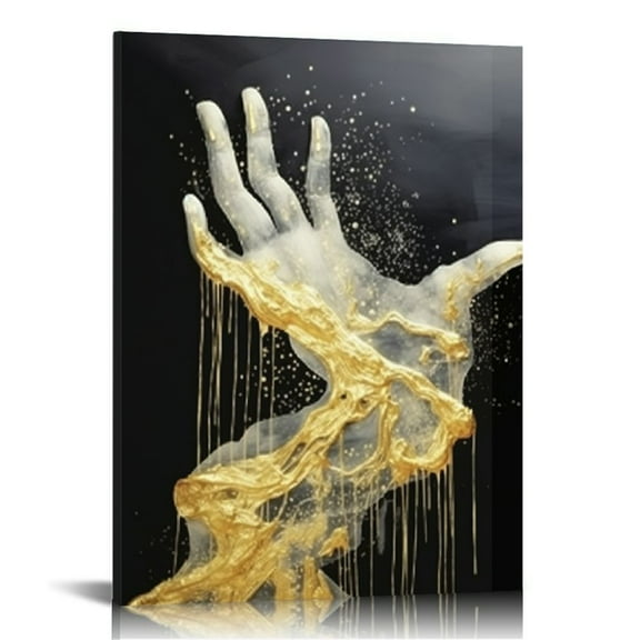 COMIO Gray Black and Gold Canvas Wall Art Black and Grey Abstract Paintings Black White and Gold Wall Art Gold Foil Canvas Painting Black and Gold Abstract Poster Modern Marble Wall Art 12x16inch