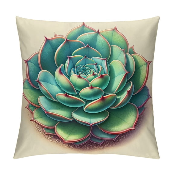 COMIO Green Aloe Succulent Plant Cotton Linen Throw Pillow Case Cushion Cover Home Office Decorative for Sofa Living Room Square 18 X 18 Inches White