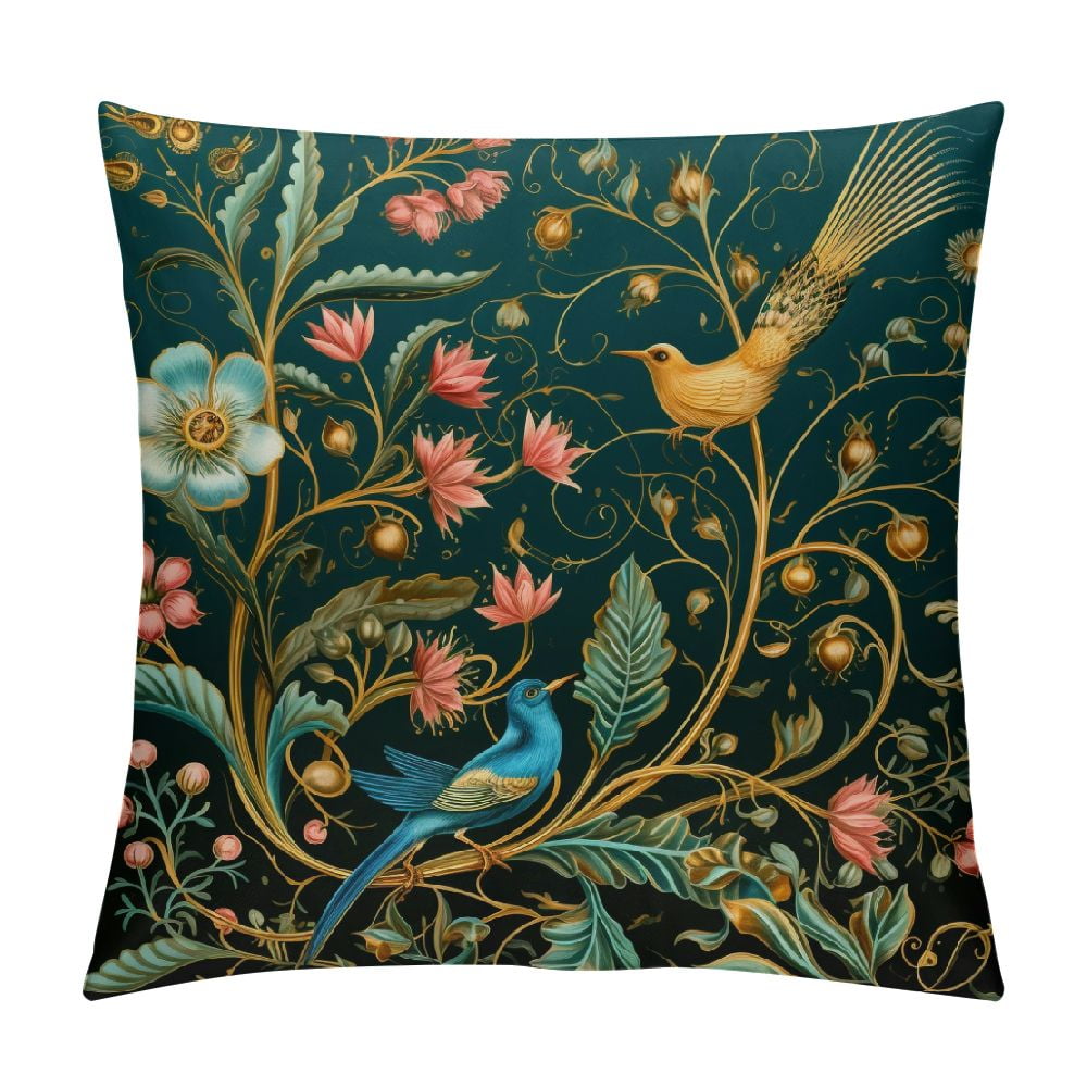 COMIO Green Chinoiserie Pillow Cover Blue and Yellow Floral Throw