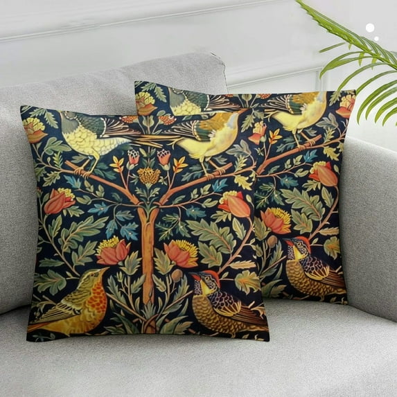 COMIO Green Chinoiserie Pillow Cover Blue and Yellow Floral Throw Pillow Covers Flower and Bird Outdoor Square Pillowscase Cushion Covers for Sofa Couch Bedroom Home Decor,2 pcs White