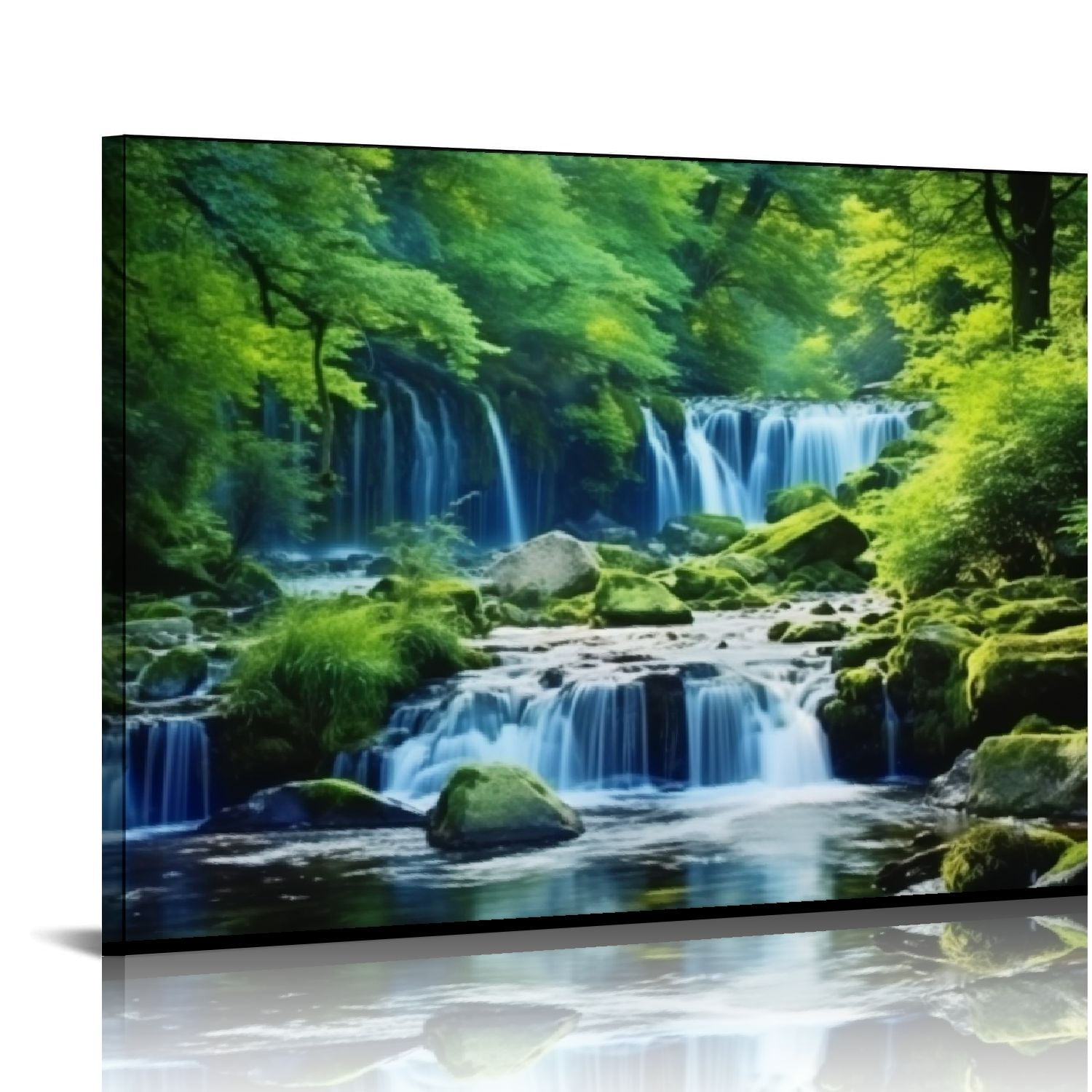 COMIO Green Forest Canvas Wall Art Waterfall Pictures Wall Decor Green