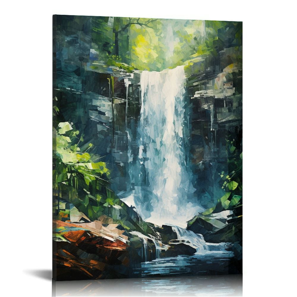 COMIO Green Forest Canvas Wall Art Waterfall Pictures Wall Decor Green Nature Landscape Canvas Painting Calming Nature Scene Canvas Print Artwork for Living Room Bedroom Office Home Wall Decoration