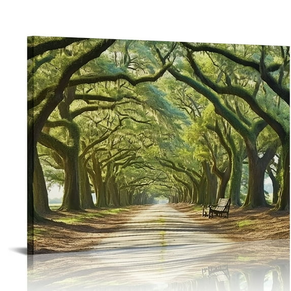 COMIO Green Forest Wall Art Nature Canvas Picture Landscape Canvas Artwork for Home Wall Decor Large Canvas Prints of Oak Trees Lined Road at Historic Wormsloe Plantation Savannah Georgia