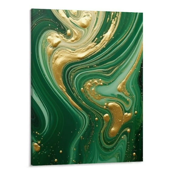 COMIO Green Gold Marble Canvas Wall Art Abstract Marble Texture Gold Foil Artwork Modern Marble Abstract Picture Emerald Green and Gold Painting Green Abstract Artwork Living Room Decor - 16x20 Inch