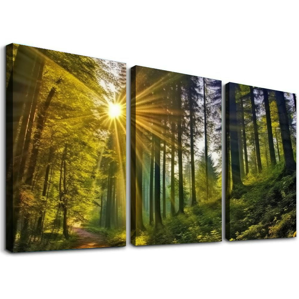 COMIO Green Nature Wall Art for Living Room Forest Landscape Canvas
