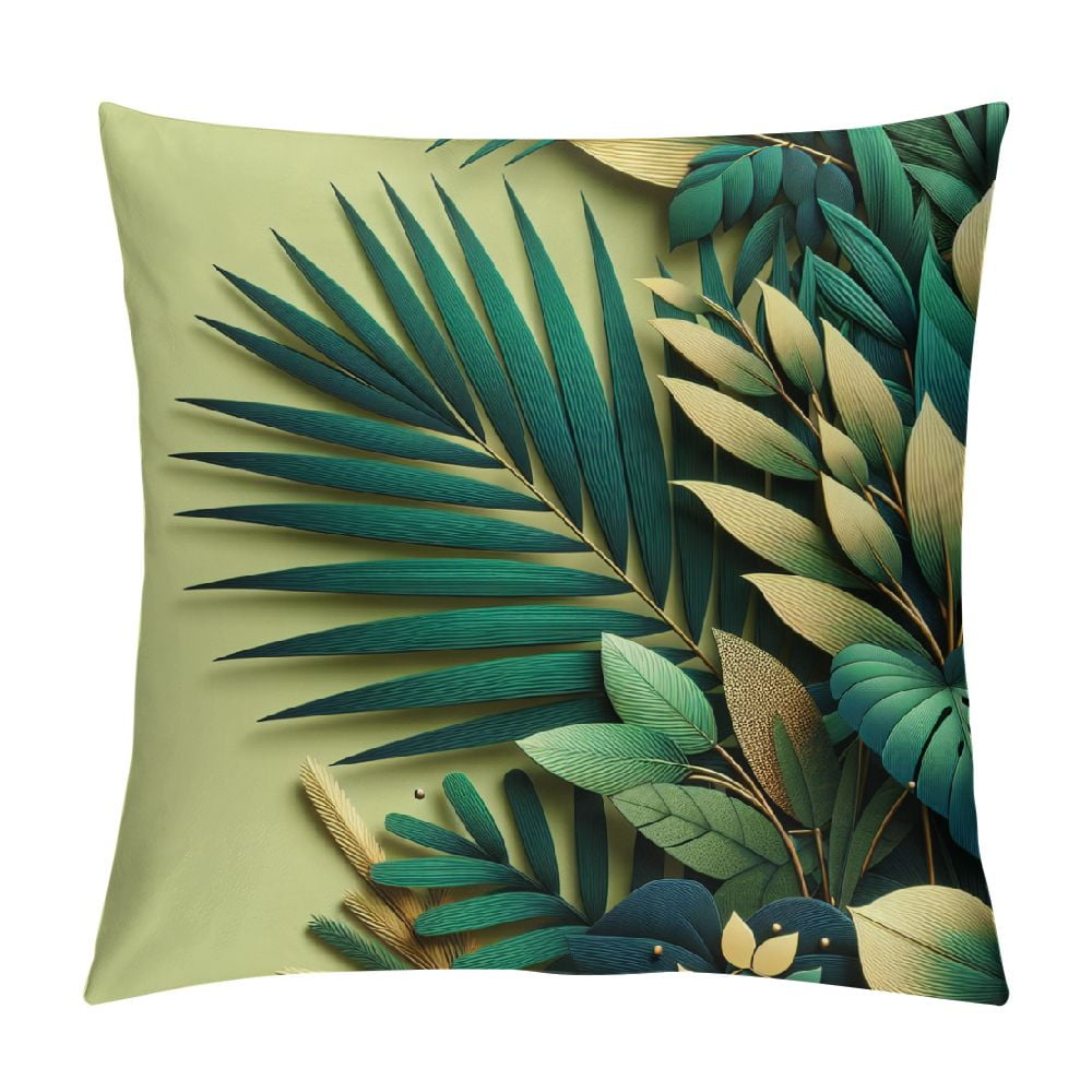 COMIO Green Palm Leaf Spring Summer Pillow Covers Banana Leaves Decorative Throw Pillow Covers