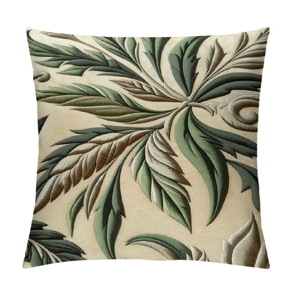 COMIO Green Palm Leaf Spring Summer Pillow Covers Banana Leaves Decorative Throw Pillow Covers Brown and White Black Pillowcase Blend Farmhouse Decor for Chair Bed Car White