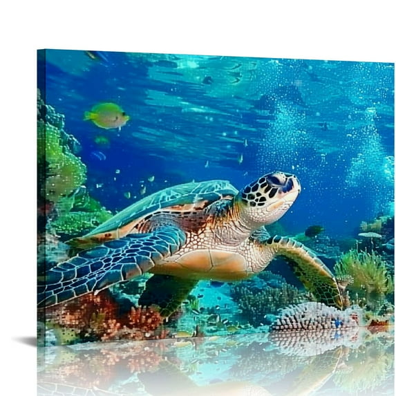 COMIO Green turtle at Balicasag, Bohol, Canvas Wall Art Print, Sea Turtle Artwork