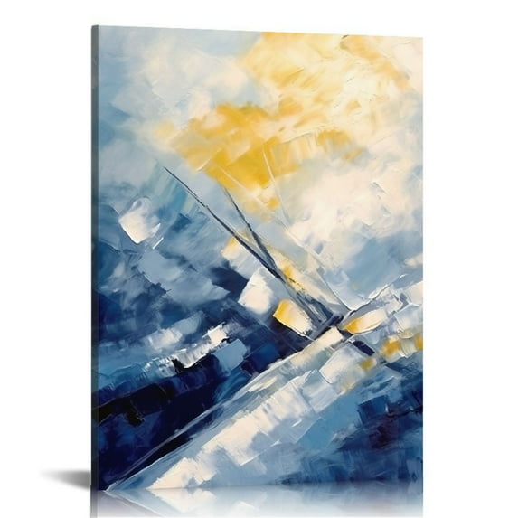 COMIO Grey Blue Mountain Canvas Wall Art Modern Navy Blue Abstract Mountains Print Stretched and Framed Ready to Hang