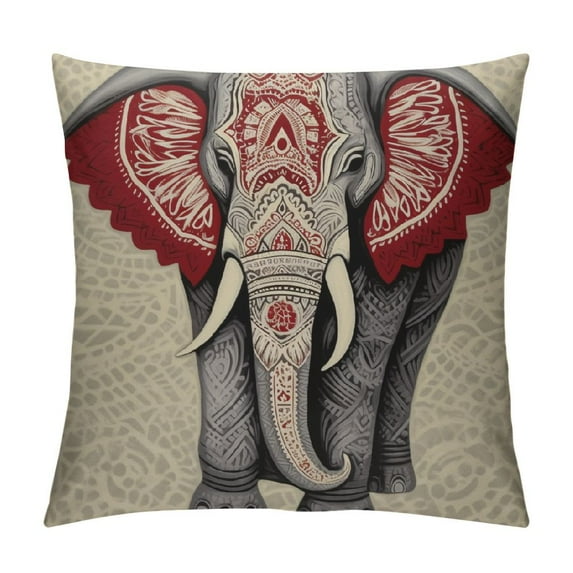 COMIO Grey Boho Elephant Throw Pillow Covers Vintage Animal Throw Pillowcase Bohemian Elephant on Background Soft Decorative Pillow Cover Cushion Case for Sofa Bedroom