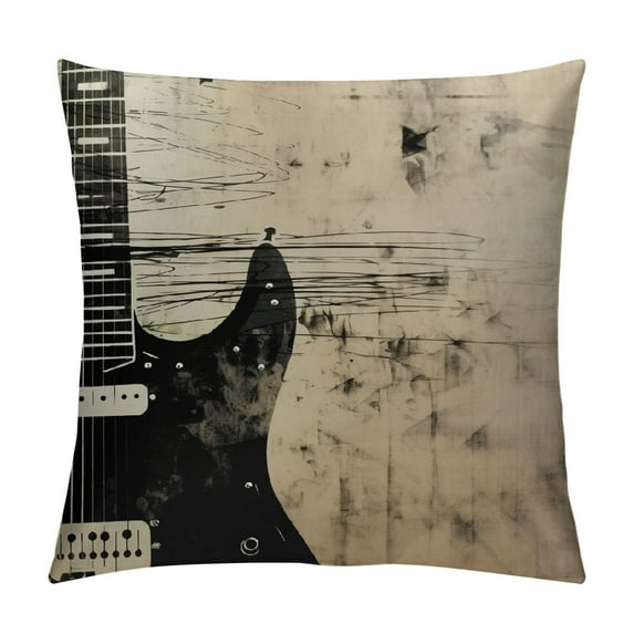 COMIO  Guitar Throw Pillow Cushion Cover, Faded Instrument Pattern with Vintage Inspired Background with Stained Design, Decorative Square Accent Pillow Case, Brown Black