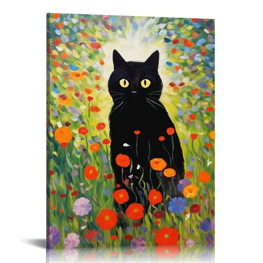 COMIO Gustav Klimt Garden Cat Wall Art - Klimt Flowers Cat Wall Art ...