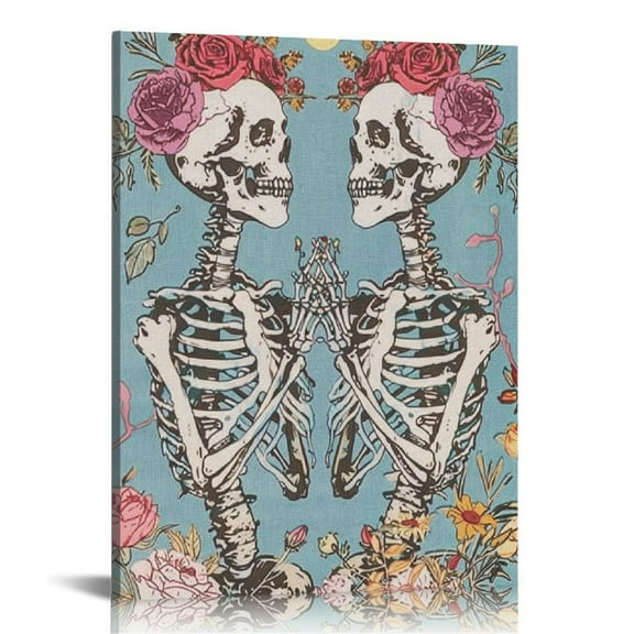 COMIO Halloween Skeleton Tarot Card The Lovers Wall Art Canvas Prints,Halloween Wall Decor,Mysterious Skull Halloween Romantic Wall Art Decor for Home Room, Framed