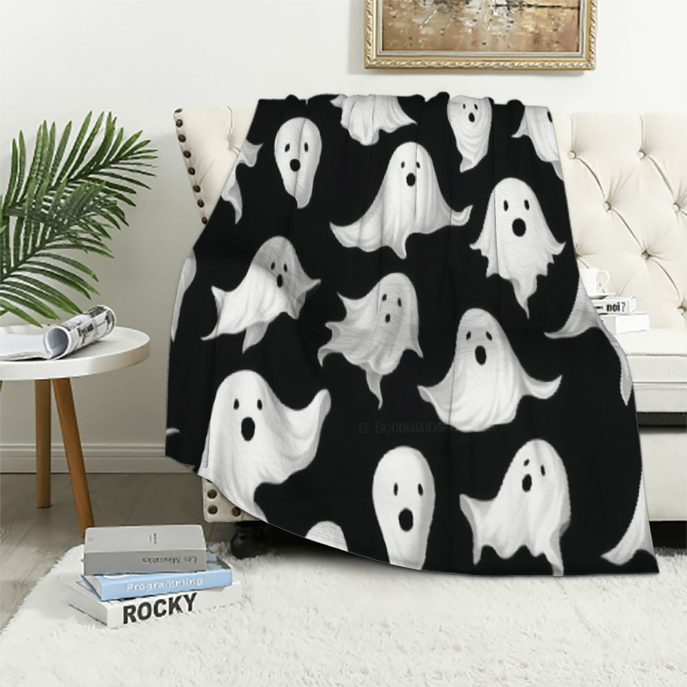 COMIO Halloween Throw Blankets Funny Ghost Cute Halloween Spooky Black 