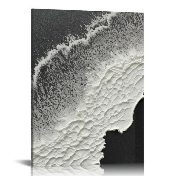 COMIO Hand Painted 3D Beach Wave Landscape Oil Painting Black and White Abstract Canvas art Mural Family Wall art Deco Painting 16x20in