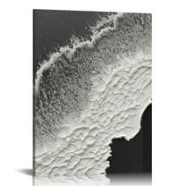 COMIO Hand Painted 3D Beach Wave Landscape Oil Painting Black and White Abstract Canvas art Mural Family Wall art Deco Painting 16x20in