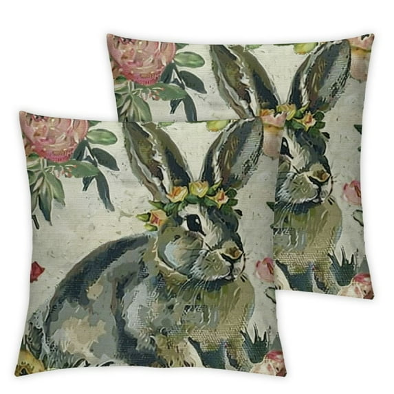 YANMS Happy Easter Bunny Decorative Throw Pillow Covers is Rabbit Flowers Porch Outdoor Home Decor, Religious Cross Floral Bowknot Vintage Couch Cushion Case&nbsp;2pc White