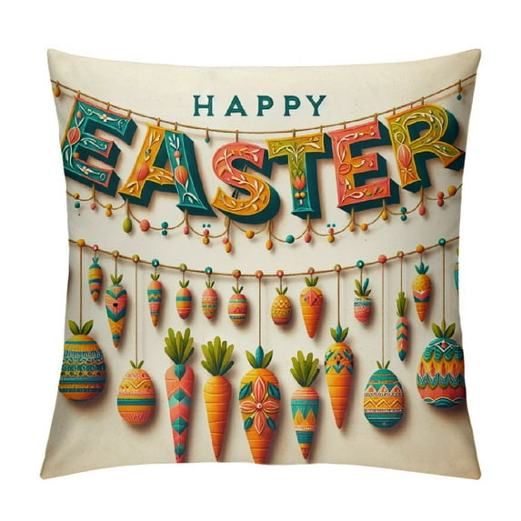 COMIO Happy Easter Pillow Covers Bunny Rabbit Carrot Easter Decorations Outdoor Farmhouse Pillows Lumbar Decorative Throw Pillow Cases Spring Indoor Decor Cushion Covers for Home Couch Sofa