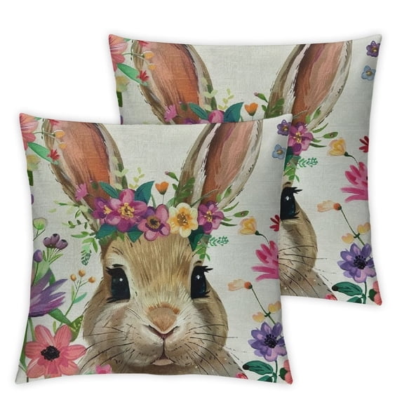 COMIO Happy Easter Pillow Covers Hunny Bunny Easter Eggs Floral Rabbit Pillows Decorative Throw Pillows Cushion Case Farmhouse Decor for Couch Sofa 2pc