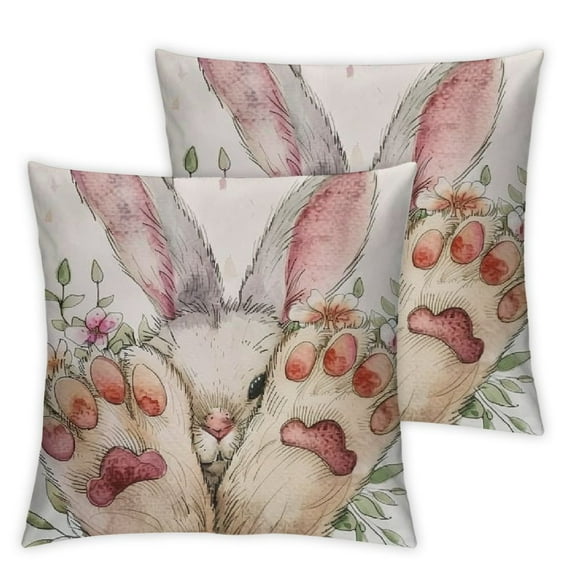 COMIO Happy Easter Pillow Covers Striped Hello Spring Floral Bunny Rabbit Eggs Decorative Farmhouse Throw Pillowcases for Home Sofa Couch Decoration 2pc