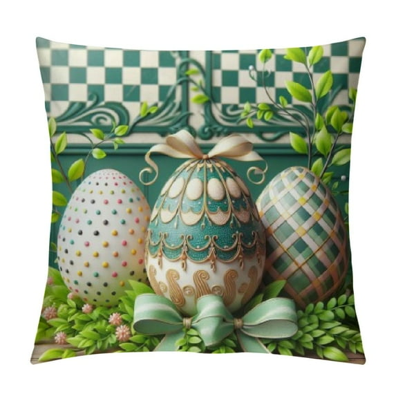 COMIO Happy Easter Throw Pillow Covers Bunny Eggs Buffalo Plaid He is Risen Cross Spring Home Decor Farmhouse Decorative Throw Pillowcases Cushion Case Decoration for Sofa Couch