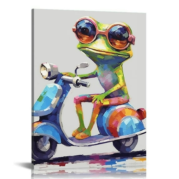 COMIO  Happy Frog with Glasses Wall Art Canvas Posters Print Artwork Colorful Cute Funny Animal Frogs Framed for Living Room Room Bedroom Bathroom Modern Home Decor