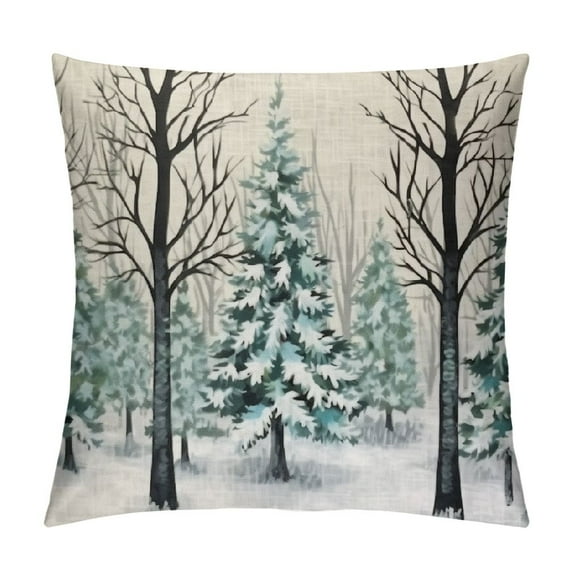 QZHH Happy Winter Merry Christmas Snow Pine Decorative Throw Pillow Cover Cushion Case for Outdoor Home Sofa Light Green
