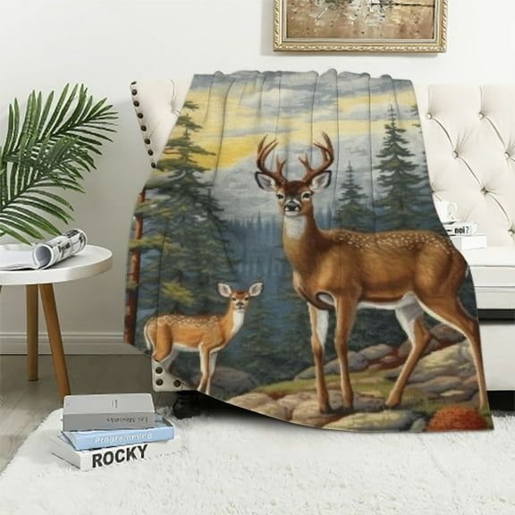 COMIO  Hautman Brothers Wildlife Art WovenThrow Blanket, King Stag